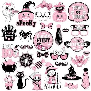 KatchOn Pink Halloween Photo Booth Props - Pack of 30 | Cute Kids Props, Pink Decorations | Picture Props for Party, 3Pack