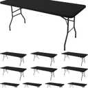 Fitted Tablecloth for 8 Foot Rectangle Tables-10 Pack Black Elastic Outdoor Picnic Table Cover-Spandex Stretch Folding Table Cloths 8ft for Camping Dining Room Patio Kitchen Banquet Party