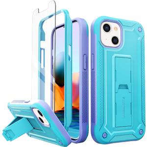 URBANITE for iPhone 13 Case with Kickstand, Military Grade Shockproof Protection Cover with Screen Protector Compatible with Apple iPhone 13 6.1 Inch Phone (Blue and Purple)