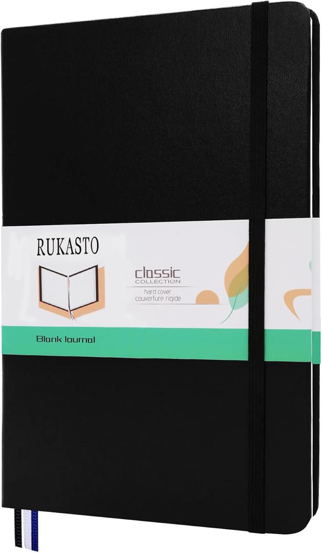 Hardcover Notebook Blank Journal Sketchbook for Drawing, Medium 5.5 by 8.4 Inch, 100 GSM Thick Paper (Black, Plain)