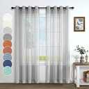 Gray Sheer Curtains 96 Inches Long for Living Room 2 Panels Grommet Woven Textured Voile Drapes Flowy Lightweight Floor Length Curtains for Dining Room Bedroom Sliding Glass Door 52x96 Inch Light Grey