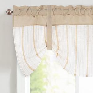 FRAMICS Tie Up Valance for Kitchen Striped Kitchen Curtain 18 Inch Length Farmhouse Linen Valance for Windows Rod Pocket Light Filtering Short Curtain for Bathroom, Cafe, 1 Panel, 52'W x 18" L