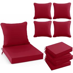 Summsun Waterproof Patio Cushions for Outdoor Furniture, Fade Resistant Back Pillow and Seat Cushion Set for Couch Replacements, 24 x 24 Inch, Red, Set of 4