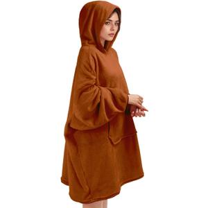 Wearable Blanket Hoodie Gifts for Women Men Oversized Light Flannel Sweatshirt Blanket with Giant Hood Pocket (Camel)