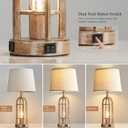SRJJA Table Lamps for Living Room End Table Set of 2 - Rustic Farmhouse Bedside Lamps for Bedroom Nightstand with Nightlight and USB A+C, 4 Bulbs Included
