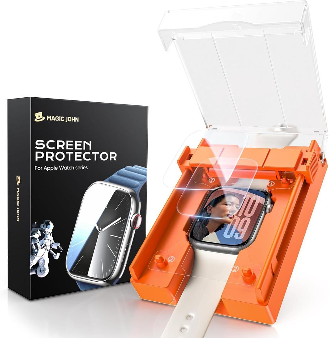 MAGIC JOHN 2 Pack for Apple Watch Series 11(2025) Series 10 46MM Screen Protector, [Automatic Align Tech] Self-Healing Flexible EPU Film, HD Transparent, Anti Scratch, Bubble Free