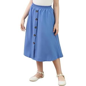 GORLYA Girls A-Line Elastic High Waist Pleated Swing Maxi Skirt with Pockets for 6Y