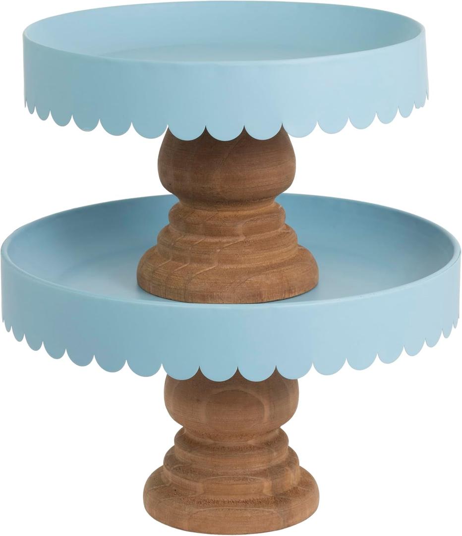 Boston International Cake Stand Set  Scalloped Pedestal Stands for Cakes, Desserts, Cupcakes & Pies for Weddings, Parties & Special Occasions, Set of 2, Sky Blue