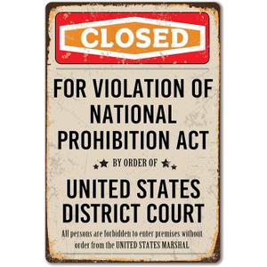 Closed Prohibition Sign Vintage Speakeasy Decor Metal Sign Prohibition Wall Art Decor 1920s Gift Speakeasy Signs Prohibition Decor 20s Party Decorations 8 X 12 Inches (yellow)
