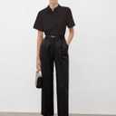 Zeagoo Women's Button Down Shirts Short Sleeve Dress Shirts Basic Business Collared Work Blouses (Black, L)