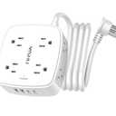 Surge Protector Power Strip - YISHU 8 Widely Outlets with 2 USB-C(PD 30W) and 2 USB-A Ports, 3 Side Outlet Extender with 6Ft Flat Plug Extension Cord, Wall Mount, Desk USB Charging Station, ETL,White