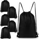 6Pcs Drawstring Backpacks, Medium, Black, Sports, Gym, Travel, Swimming, Beach (CBT6809-HSCSBB-X6)