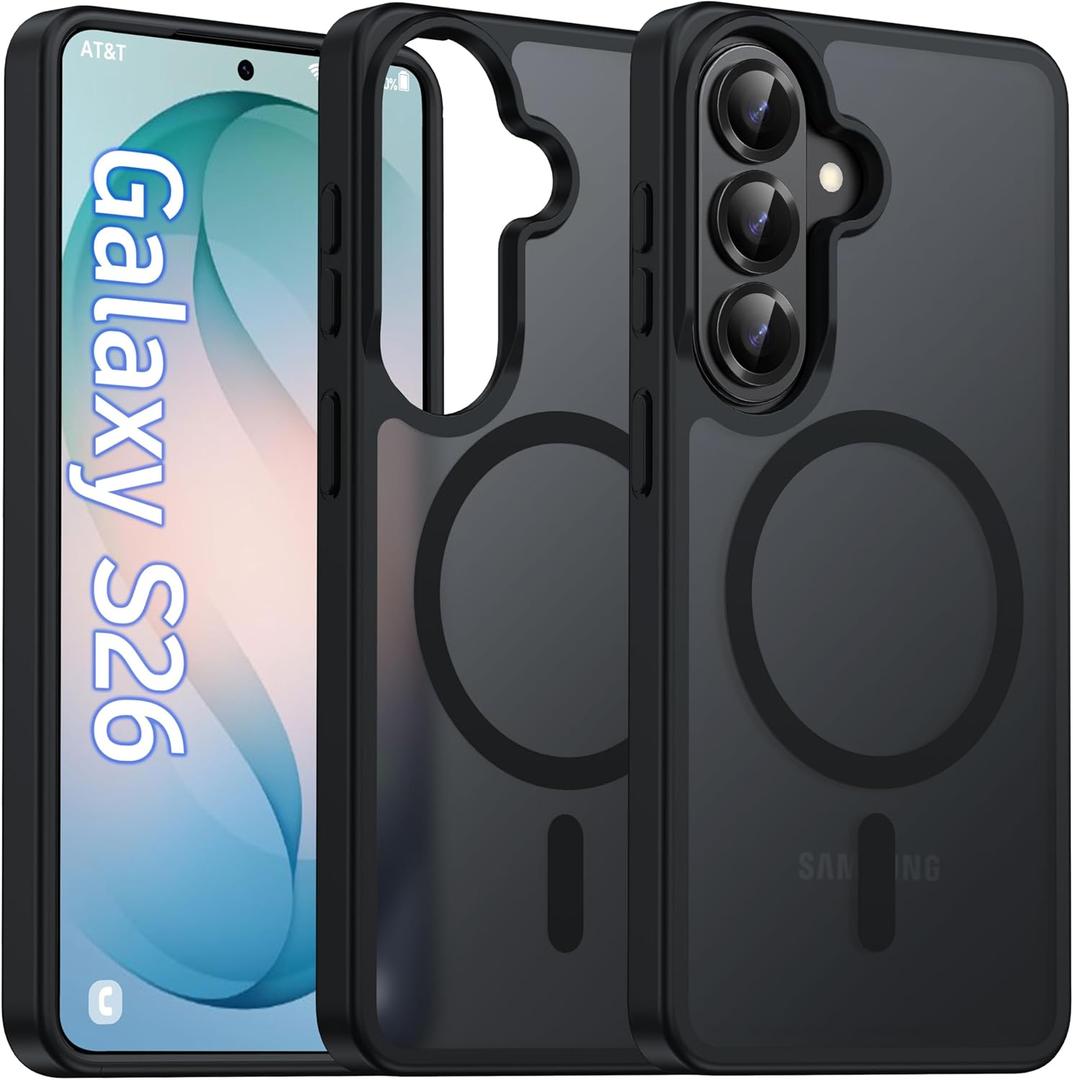 Oterkin Magnetic for Samsung Galaxy S26 Case Matte, S26 Phone Case Compatible with MagSafe Frosted Translucent Shockproof Anti-Scratch Slim Fit Case Military Grade Protection (Black)