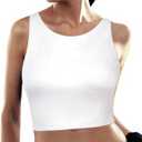 High Neck Longline Sports Bras for Women with Built in Bra Pads U Back Yoga Sports Bra Push up Workout Crop Tank Tops (White, M)
