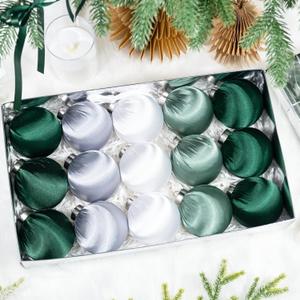 3.15 Inch Satin Christmas Tree Ornaments15 Pcs Velvet Christmas Balls Bulk Set Plastic Shatterproof Xmas Hanging Ornaments Decorations for Tree Garland(Green Silver White)
