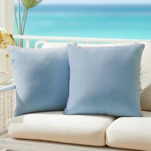 QUORGVES Velvet Light Blue Throw Pillows 18x18 Inch Set of 2 Summer Light Blue Pillow Covers for Sofa Couch Bedroom Soft Square Solid Coastal Sky Baby Blue Pillow Covers