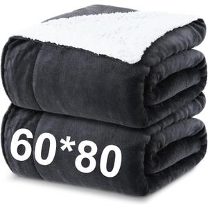 Newwiee 2 Pack 60 x 80'' Sherpa Fleece Throw Blanket Sherpa Plush Blanket Soft Fluffy Thick Flannel Throw Blankets Twin Size Winter Warm Blankets for Bed Sofa Couch(Dark Grey)