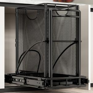 Under Sink Trash Can 7.4Gal 30Qt Pull Out Trash Can Under Cabinet 13" Wx17 Hx19 D, Cabinet Trash Can Pull Out Kit Sliding Garbage Bin Under Counter, with A Metal Basket (Black + Metal Basket)