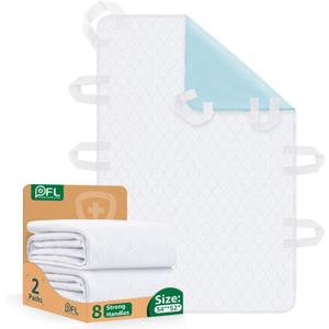 Washable Bed Pad for Incontinence: Waterproof Bed Pads with 8 Handles,2 Packs Reusable Bed Underpads, Waterproof Positioning Bed Pads for Elderly, Adult,Bedwet, Kids,Bedridden,Hospitals, 34"x52"