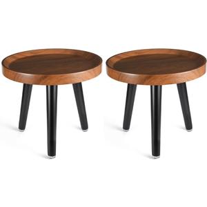 Indoor Plant Stand,Wood Mid Century Plant Table in Walnut Finish,Tall Plant Stand for Flower Pot,Modern Round Small Side End Table with Raised Design (Walnut, 12"x10.8" 2 Pack)