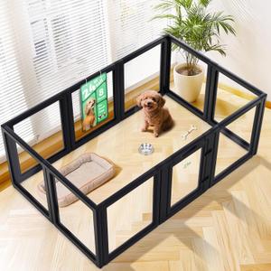 FXW AuraSpace Acrylic Indoor Dog Playpen for Puppies and Small Dogs, 24 Inch, 10 Panels, Black