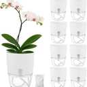 Planterhoma 8 Pack Self Watering Pots for Indoor Plants, 6 Inch Plant Pot Plastic Self Watering Planter for Orchid, African Violet, Small Clear Flower Pots with Drainage Holes and Wicking Rope, White