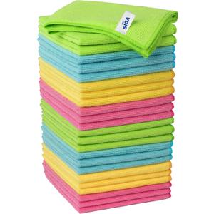 MR.SIGA Microfiber Cleaning Cloth, Pack of 24, Size:12.6" x 12.6" (Yellow/Green/Pink/Blue)