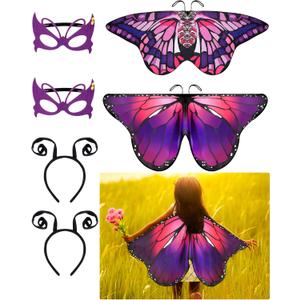 Gejoy 6 Pieces Butterfly Costume with Mask Antenna Headband Halloween Party