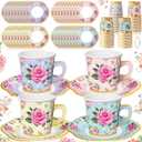 Umigy 36 Sets Tea Party Decorations 6.5 oz Floral Paper Tea Cups with Handle and Plates Disposable Blossom Teacups and Saucers Sets for Girls Kids Birthday Garden Wedding Party Supplies(Mixed Color)
