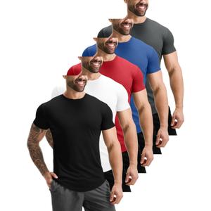 GYM REVOLUTION Men's Workout Gym Hipster Curved Hem Muscle Fitness Hip Hop T Shirts, Gymt01b/5pc/Set a, M