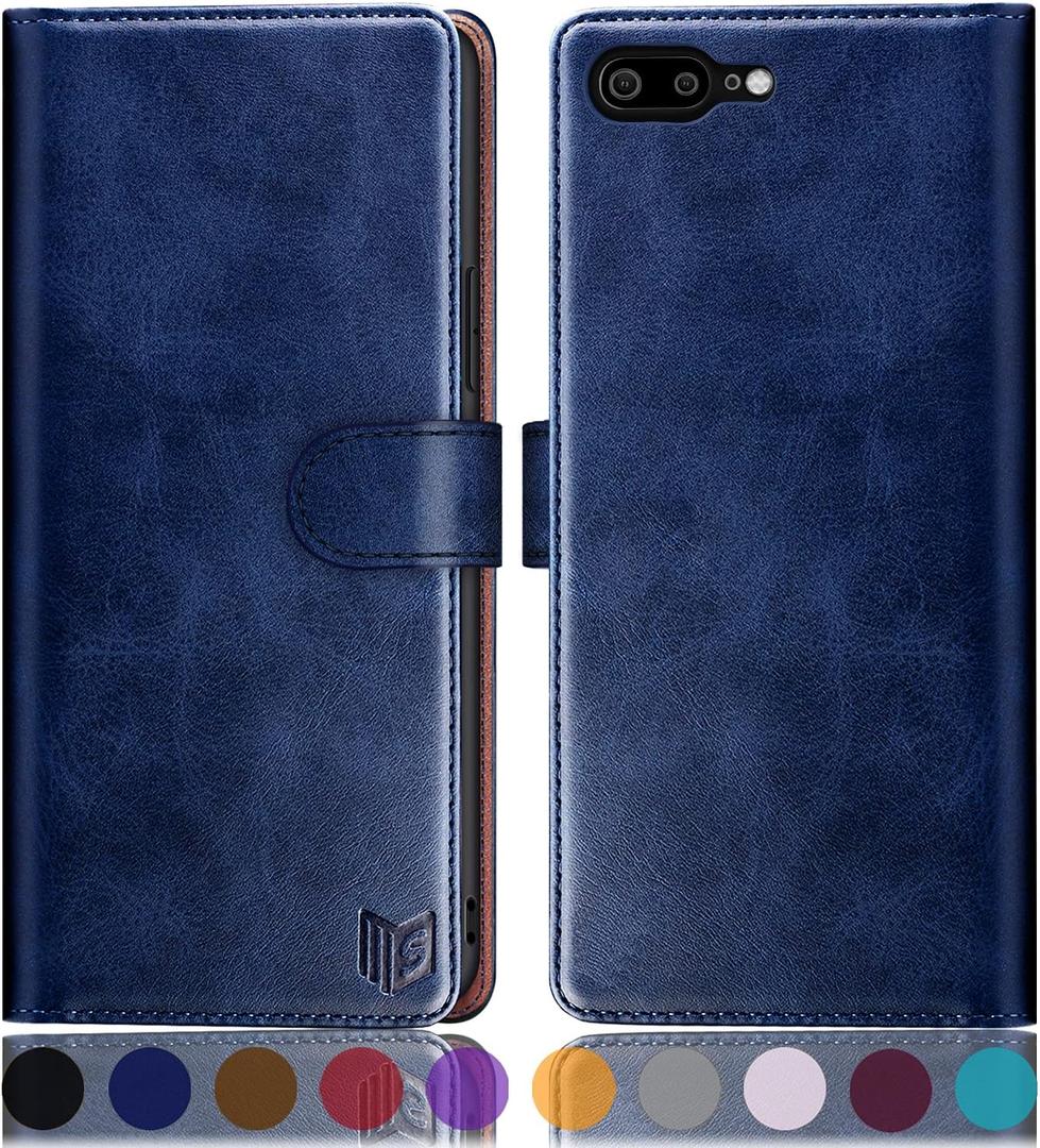 SUANPOT for iPhone 7 Plus/ 8 Plus 5.5"(Non iPhone 7/ 8 4.7") with RFID Blocking Leather Wallet case Credit Card Holder, Flip Book Phone case Shockproof Cover Women Men for Apple 7 Plus/ 8 Plus case Blue