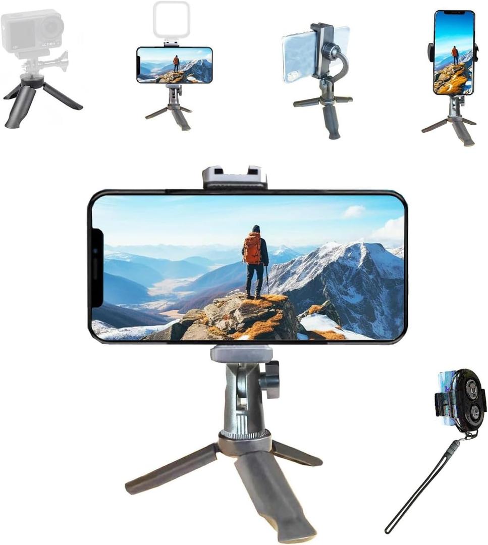2 x Phone Stand Tripod with Wireless Remote - Lightweight Adjustable Phone Holder for iPhone Samsung, Desk Bed Tabletop Mini Tripod(Mini)