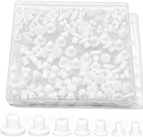 140Pcs White Rubber Plug Box, Round Hole Silicone Tool Various Sizes Rubber Plugs Round Holes, T-Type Flexible Stopper Sealing Covers for Car Wiring Furniture