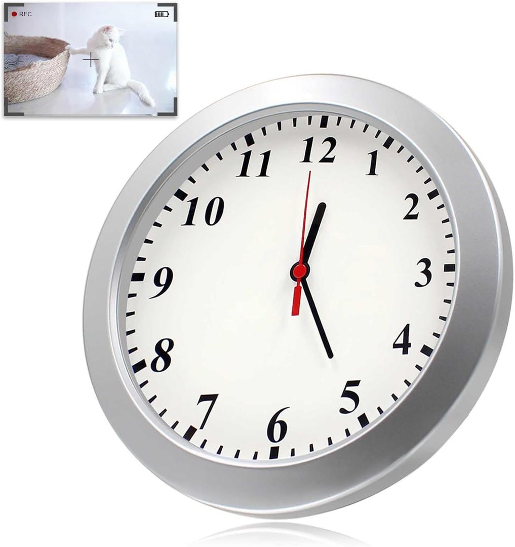HKFUG 1080P HD Mini Camera Wall Clock Cameras with Motion Detection Indoor Security Hidden Cam Pet Camera for Home/Office, No WiFi