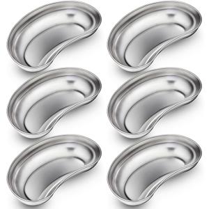 Blulu 6 Pcs Stainless Steel Kidney Tray 8'' Medium Kidney Shaped Emesis Basin Surgical Medical Tray pan Bowls Reusable Metal Dish Dental Lab Instruments Bathroom Soiled Dressings Medic Waster