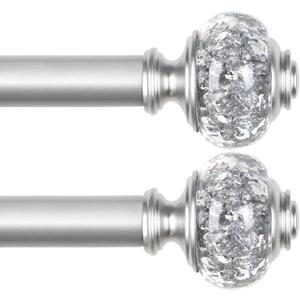 2 Pack Curtain Rod 32 to 58 Inches (2.6-4.8ft), USFOOK 7/8 inch Telescoping Splicing Curtain rods for Windows 20 to 54 Inch, Silver Decorative Drapery Rods for Home with Translucent Finials
