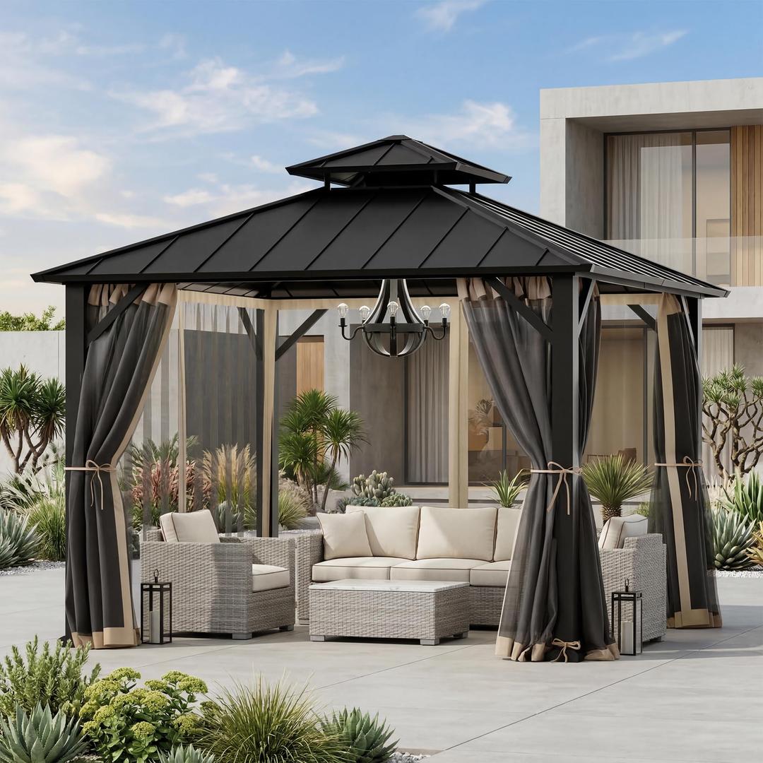 Covered Outdoor Gazebo Mosquito Netting Replacement Universal 4-Panel Sidewalls 8' x 8', Outdoor Gazebo Mosquito Nettings with Double Zipper, Replacement for Patio Canopy, Garden (Mosquito Net Only)