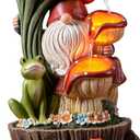Kalona Gnome Outdoor Waterfall Fountain with LED Lights, Resin Tree Stump Waterfall Fountain for Patio Balcony Yard, 21" Tall Garden Water Feature 25007