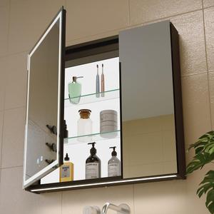 KWW 30x28 Inch Aluminum LED Bathroom Mirror Cabinet with Backlit Panel,  Inner Glow-2 Door-30*28