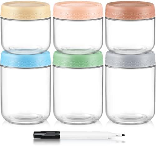DRKIO 10 & 16 Oz Overnight Oats Containers with Lids - 6 Pack Glass Storage Jars with Airtight Lids Wide Mouth Mason Food Jars Great for Meal Prep Salad Chia Puddirg Snacks Yogurt Sugar Spice Cereal