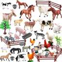 Yowlieu Realistic Farm Animal Figures Toys, 44 Pcs Plastic Farm Figurines Playset Includes Fences Mini Farm Animal Cake Topper Learning Toy Set for Kids & Toddlers