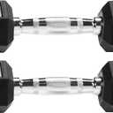Fitvids Rubber Encased Exercise & Fitness Hex Dumbbell, Hand Weights with Anti-Slip Metal Handle for Home Gym, 2 x 5lb