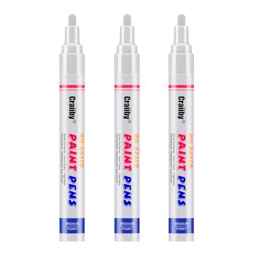 White Paint Markers, 3 Pack Oil-Based Waterproof Quick Dry Permanent Paint Pen Set for Rocks Painting, Wood, Fabric, Plastic, Canvas, Glass, Mugs, Metal, Tire, Stone, DIY Craft
