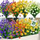TURNMEON 20 Bundles Artificial Flowers for Outdoors Fake Plants Summer Decor, UV Resistant Artificial Plants Cemetery Fake Flowers Faux Plastic Greenery Shrub for Home Porch Decor 580 Head(Mix Colors)