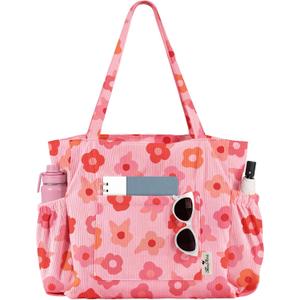 Large Corduroy Tote Bag for Women - Cute Shoulder Reusable Canvas Bags with Zipper Multi-Pocket for School