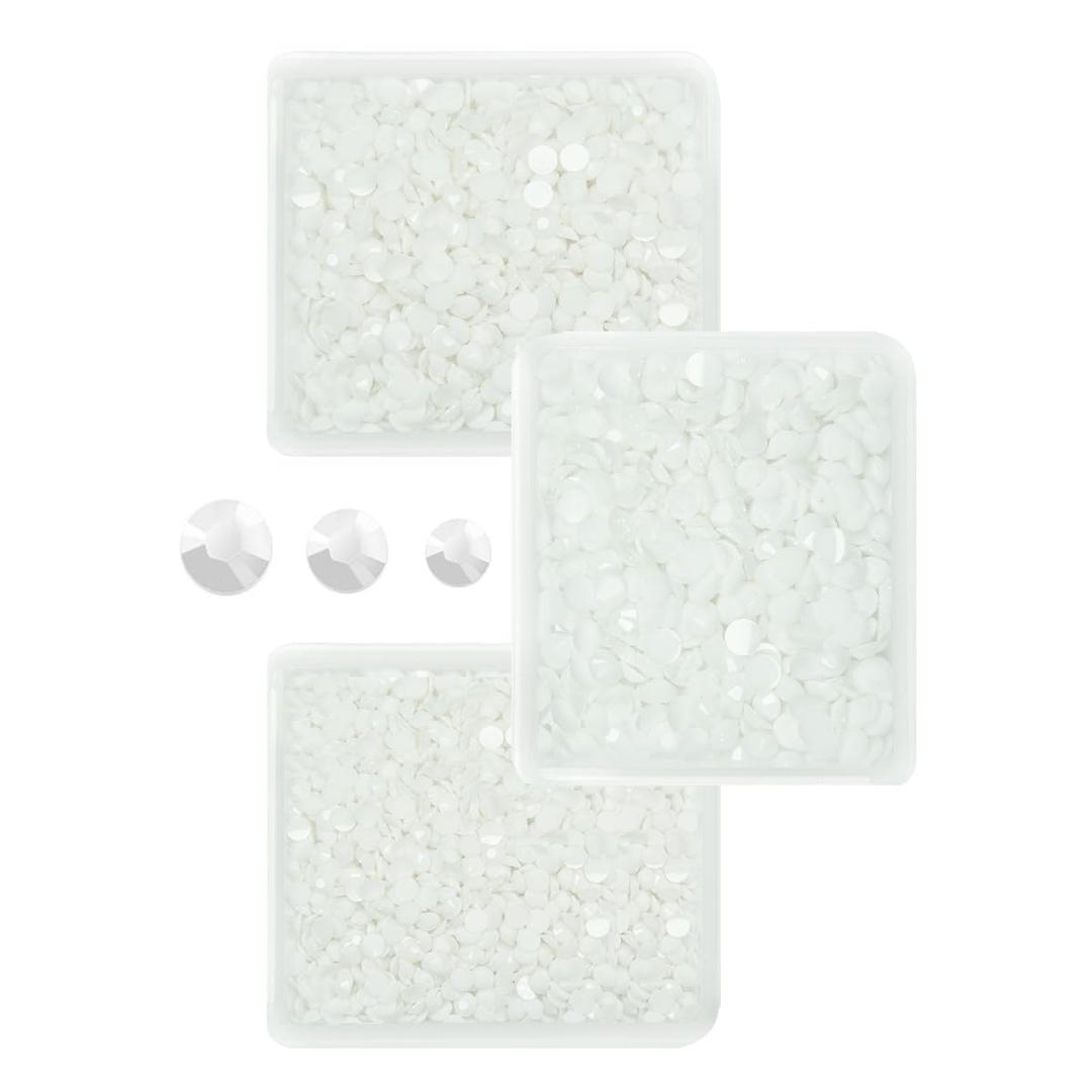 Pure White Resin Rhinestones for Crafting 3mm 4mm 5mm Flatback Jelly Stones Bulk SS10 SS16 SS20 Diamonds Crystals Gems for Nails Face Eyes Makeup Body Tumblers Bottles DIY Decor Crafts Clothes 