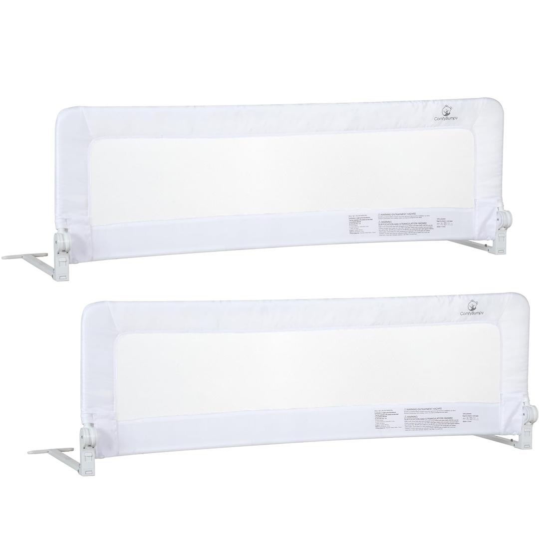 ComfyBumpy Long Toddler Bed Rails - Baby Bed Rail Guard for Kids, Twin, Full, King and Queen Beds - Adjustable Bed Rail for Toddlers - Baby Bed Side Bedrails - White, Long (55.5" x 19.5"), Pack of 2
