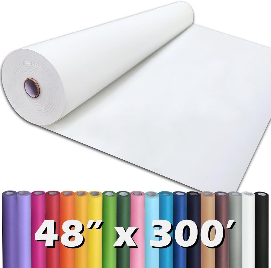 PerkHomy White Kraft Paper Roll 48" x 3,600" (300') for Gift Wrapping Bouquet Flower Art Painting Craft Writing Packaging Shipping 80GSM 55LB (White, 48" x 300')