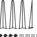 SMARTSTANDARD Hairpin Table Legs 20 Inch, 1/2'' in Diameter 3 Rods, Metal Home DIY Projects for Nightstand, Coffee Table, Dresser with Rubber Floor Protectors, Black, 4PCS