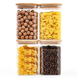 SHOWIN Glass Food Storage Jars Square 37oz, 3 Pack Glass Jars With Bamboo Lids, Kitchen Storage Containers For Spice, Candy, Cookie, Storage For Pantry Organizers